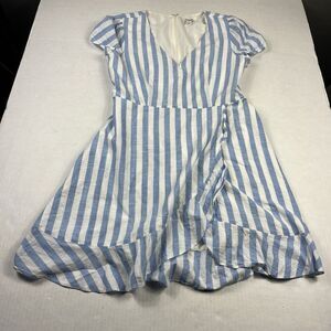 J.Crew Blue White Striped Faux Wrap Dress Size 8 Cotton Seaside Picnic Back Zip